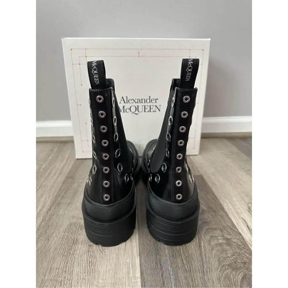 Alexander McQueen Leather Grommet Eyelet Detailed Chelsea Boots US 12 $1150